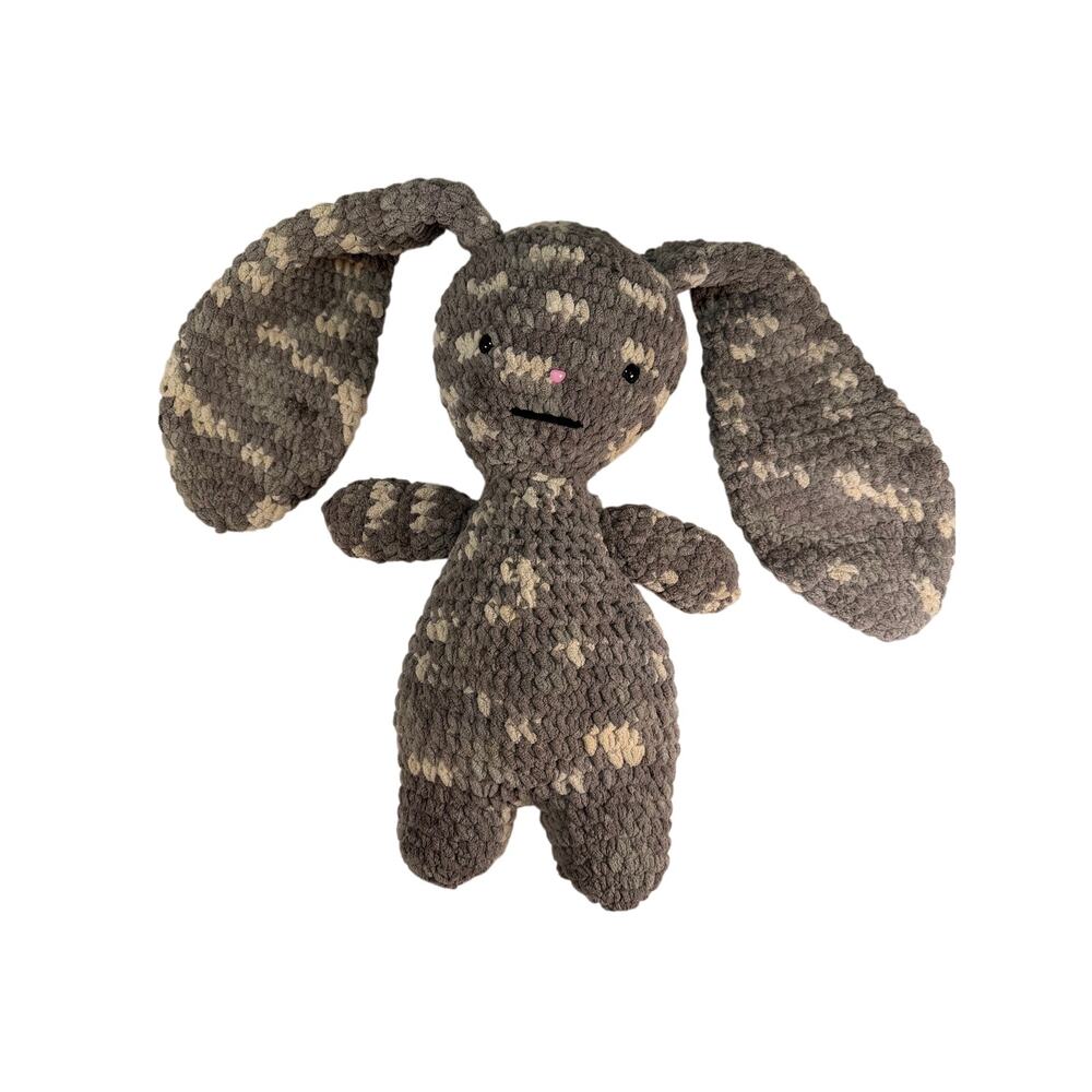 Handmade Crochet Bunny Plush Long Floppy Ears Grey Cream Chenille Amigurumi Toy